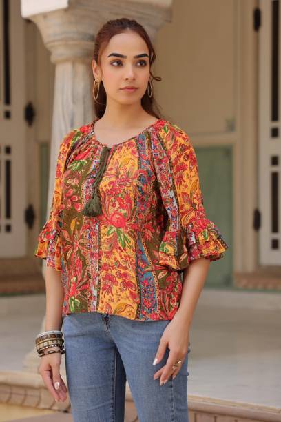 Rain & Rainbow Casual Printed Women Multicolor Top