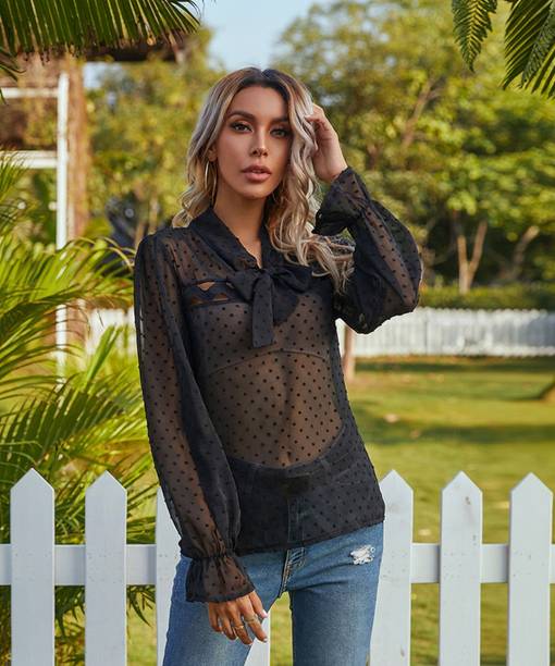 Urbanic Casual Self Design Women Black Top