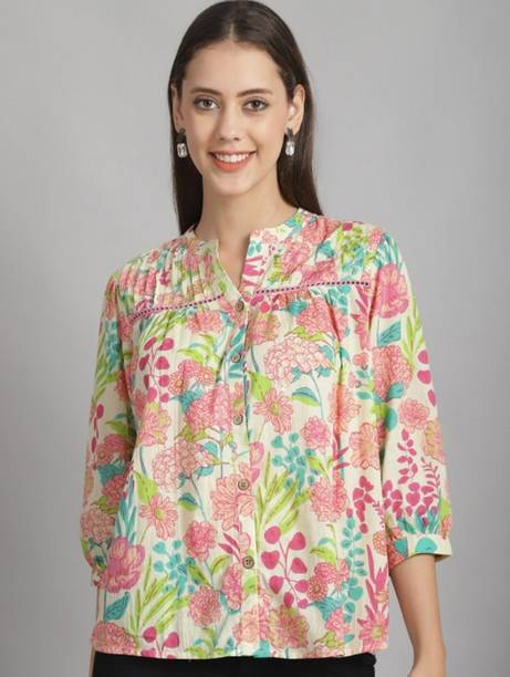 Casual Butterfly Sleeves Printed Women Multicolor Top