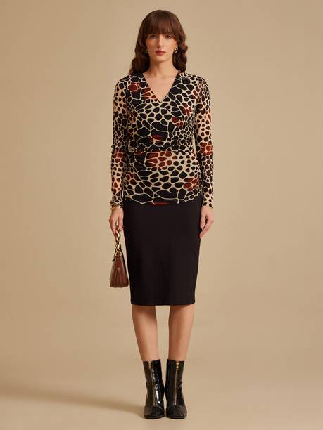 Party Regular Sleeves Printed Women Black, Beige, Red Top