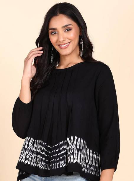 PinkTribe Casual Printed Women Black Top