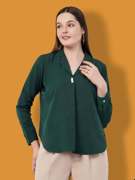 Formal Regular Sleeves Solid Women Green Top