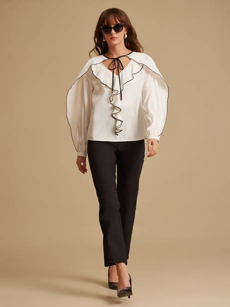 Casual Regular Sleeves Solid Women White Top