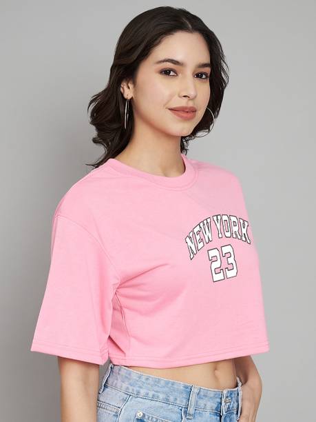 Style Access Women Typography Round Neck Cotton Blend Pink T-Shirt