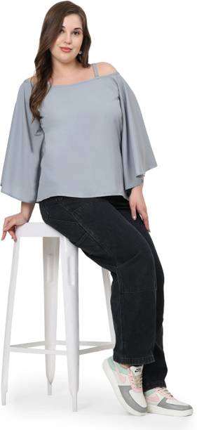 HouseOfCommon Casual Solid Women Grey Top