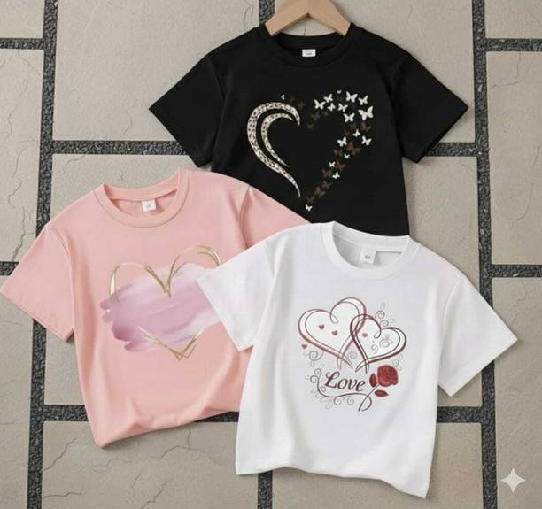 Pack of 3 Casual Raglan Sleeves Printed Women Black, Pink, White Top