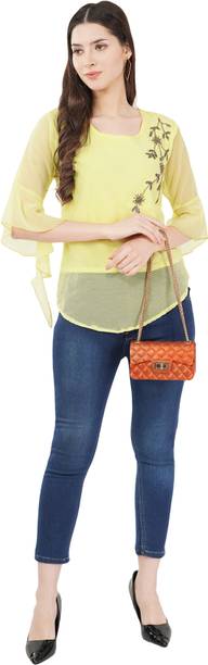 Nisha Casual Solid Women Yellow Top