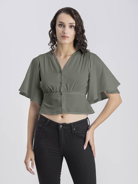 moomaya Casual Solid Women Grey Top
