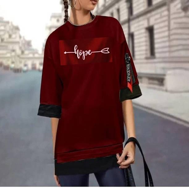 Casual Regular Sleeves Graphic Print Women Maroon Top