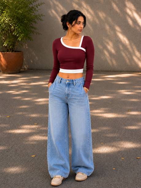 Casual Regular Sleeves Color Block Women Maroon, White Top