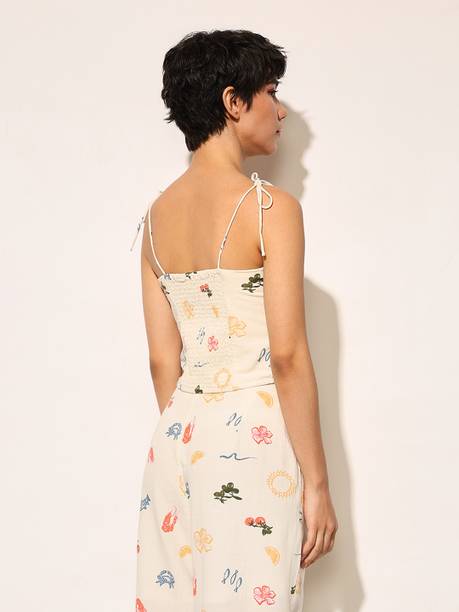 Casual Shoulder Straps Printed Women White Top