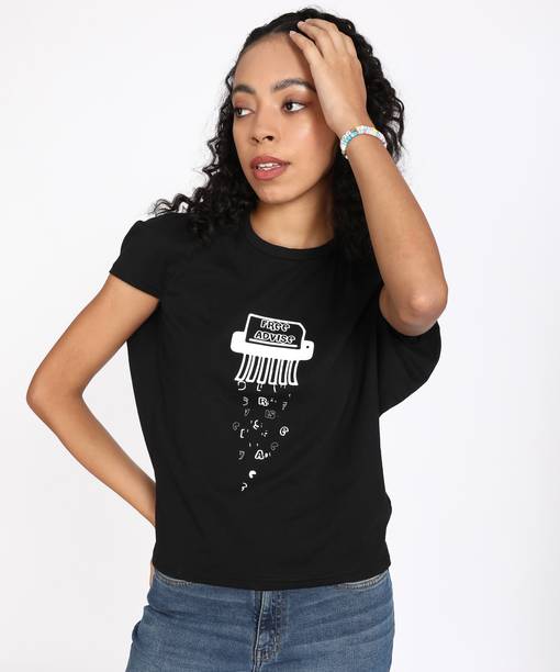 Casual Regular Sleeves Printed Women Black Top