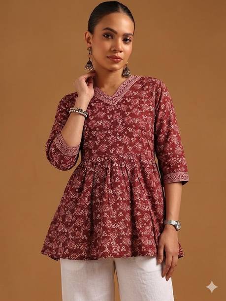 Formal Regular Sleeves Printed Women Maroon Top