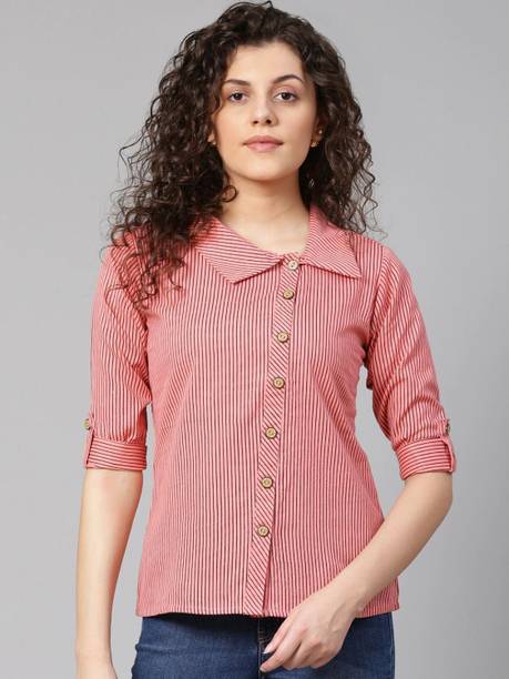Price History of Casual Roll Up Sleeves Self Design Women Pink Top