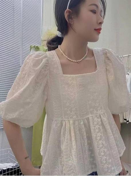 Casual Cape Sleeves Solid Women White Top