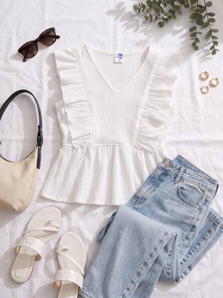 Party Sleeveless Solid Women White Top