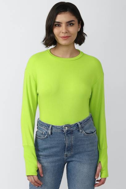Casual Regular Sleeves Solid Women Green Top