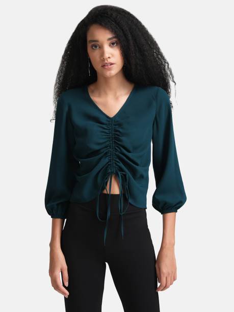 Casual Regular Sleeves Solid Women Green Top