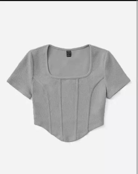Trend For You Casual Solid Women Grey Top