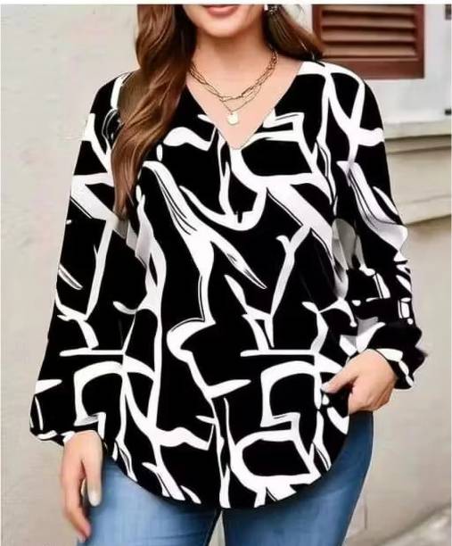 Casual Regular Sleeves Printed Women Black, White Top