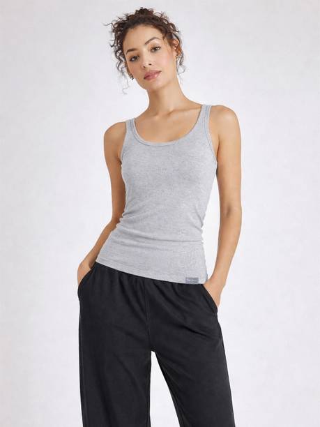 Casual Sleeveless Striped Women Grey Top