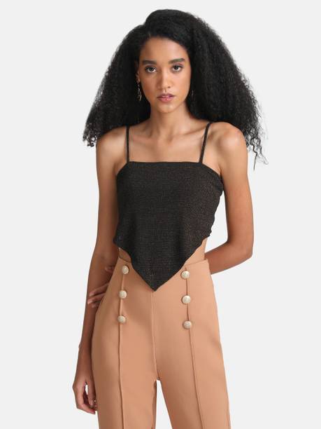 Casual Sleeveless Self Design Women Brown Top