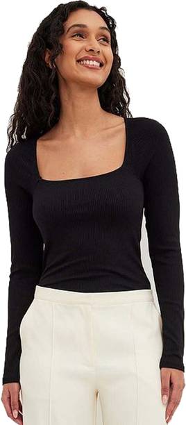Stars and You Casual Solid Women Black Top