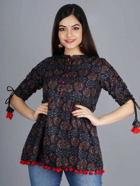 Party Regular Sleeves Printed Women Multicolor Top Price in India