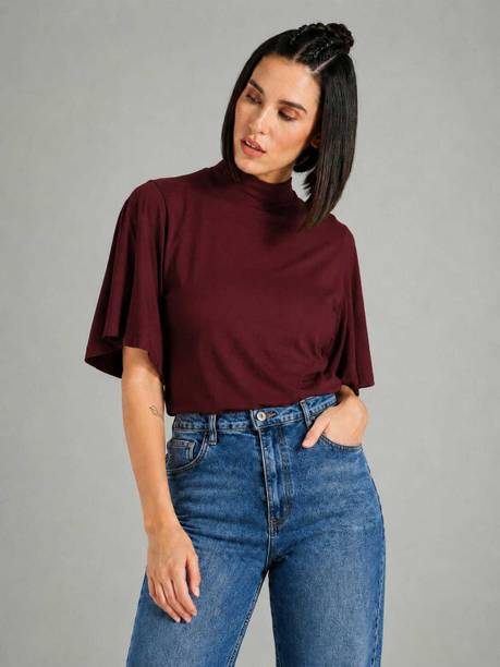 SMD Enterprise Casual Solid Women Maroon Top