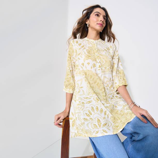 Rangmanch by Pantaloons Casual Regular Sleeves Printed Women Green Top
