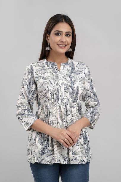 Casual Regular Sleeves Printed Women White, Grey, Dark Blue Top