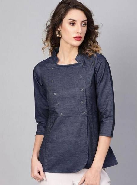 HouseOfCommon Casual Solid Women Blue Top