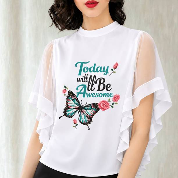 keshuyoka Casual Graphic Print, Printed Women White Top