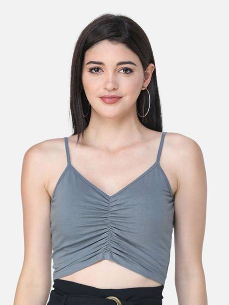BAESD Casual Shoulder Straps Solid Women Grey Top