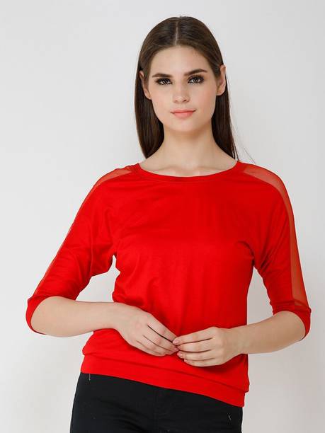 BAESD Casual Raglan Sleeves Solid Women Red Top