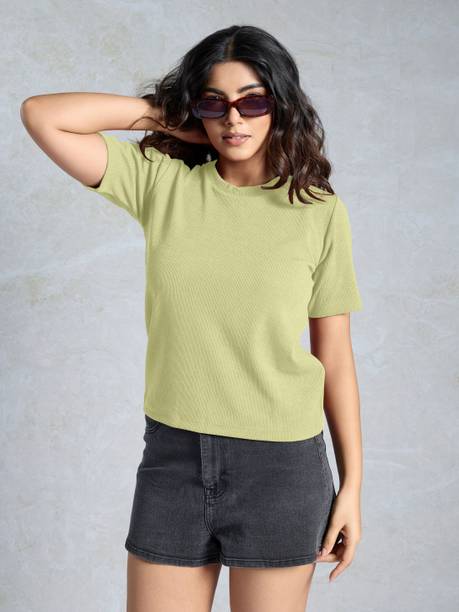 Casual Regular Sleeves Solid Women Light Green Top
