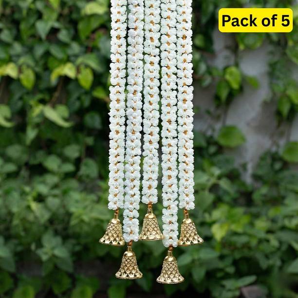 Tiny Shiny 5 Pcs Artificial Garland Jasmine Bell Toran for Door Haldi Decorations Items Toran
