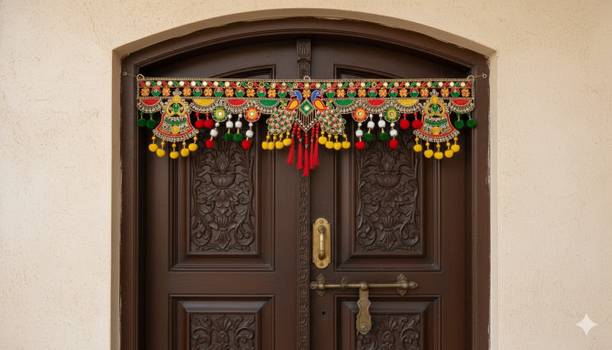 mokko Handcrafted Peacock Kalash Toran Bandhanwar,Traditional Embroidered Door Hanging Toran