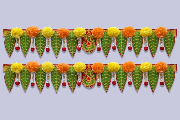 AGENZIA EXIM Traditional Marigold Orange flower home Decoration Toran. Pack of 2 Toran