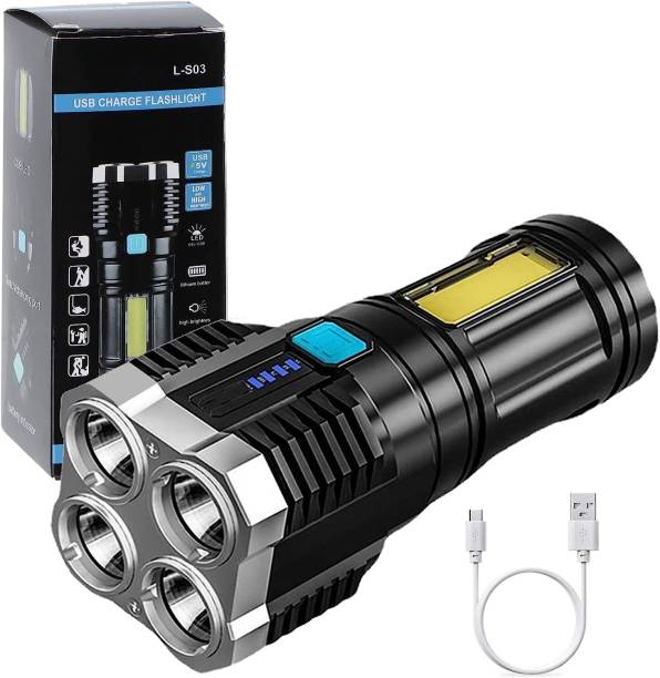 KvExport portable led flash light 4 Mode LED Torch Light Rechargeable, Emergency Light, Torch