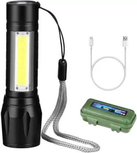 KAVANA Portable Aluminum COB Tactical Torch Waterproof LED USB Rechargeable Torch 5 hrs Torch Emergency Light