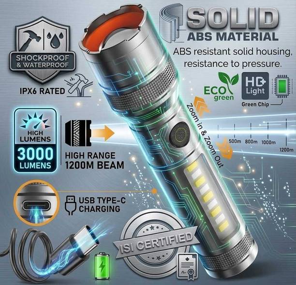 Oximus Pro Series Tactical Flashlight | 10000 Lumen with Zoom & Dual Blinker Waterproof Torch