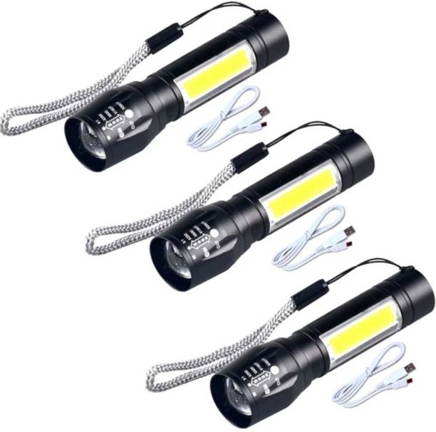 Roseleaf Torch Light Pack Of 3 Rechargeable 9W LED Torch Zoomable Flashlight Torch