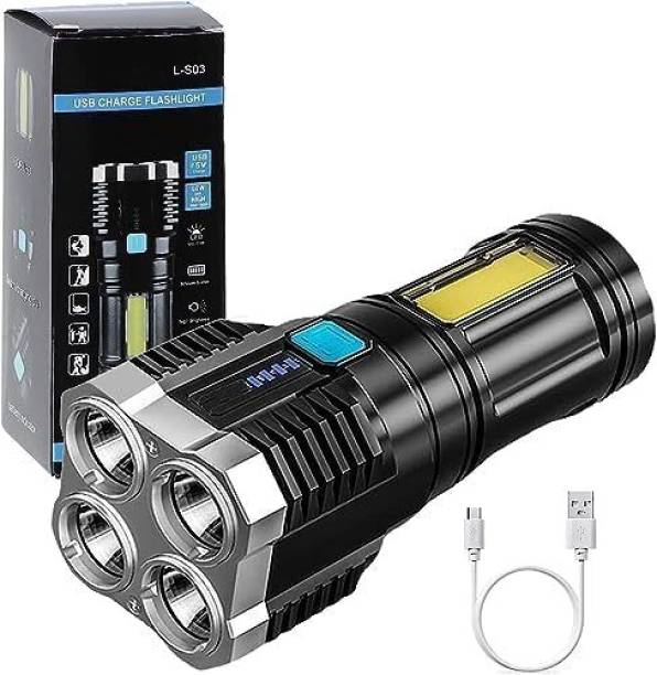 Khargadham 4 Mode LED Torch Light Rechargeable, Flashlight, Emergency Light, Torch Light Torch
