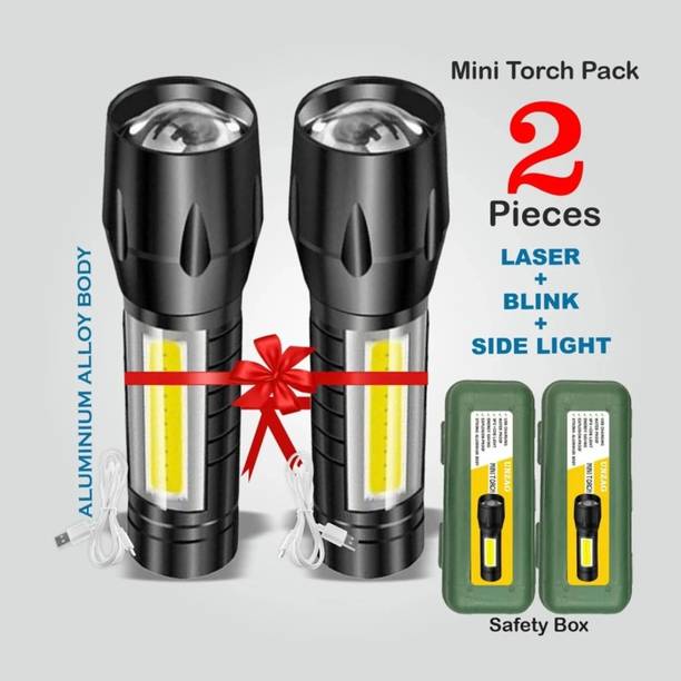 Life Creation (Pack of 2) Mini Pocket Light Zoom COB USB Charging Led Water Proof TorchR-75 Torch