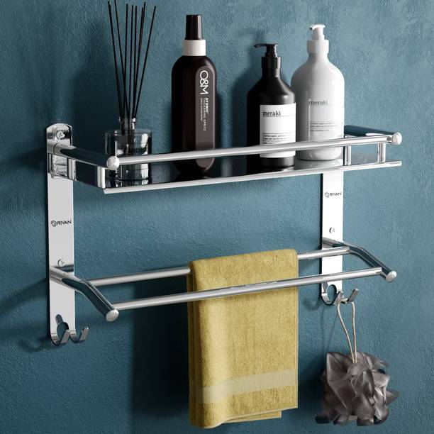 GRIVAN Stainless Steel Multipurpose Bathroom Rack/Shelf/Stand With Towel Holder Silver Towel Holder