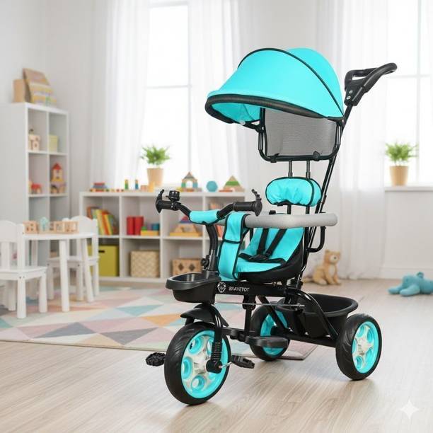 BRAVETOT 4-in-1 Baby Stroller Tricycle with Adjustable Canopy and Push Handle BLACK BASKET CANOPY MODEL 01 Tricycle