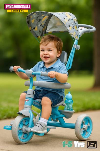 Pandaoriginals Super Tricycle For Kids, Age 2-5 yrs, weight capacity 50kgs 3 IN 1 With Canopy, Parent Handle, Sipper, Footrest, Safety Railing Tricycle