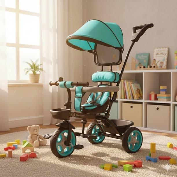 BRAVETOT Premium Kid Tricycle with Adjustable Canopy, Parent Control & Safety Harness Baby Trike for Outdoor Rides Tricycle