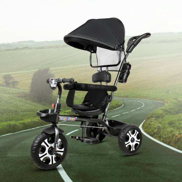 DUGGI MUGGI Tricycle with Leather cushioned seat,Foldable Canopy,Secured front bar 2 point harness safety belts to ensure a smooth & safe ride for 1-5 Years Kids Tricycle